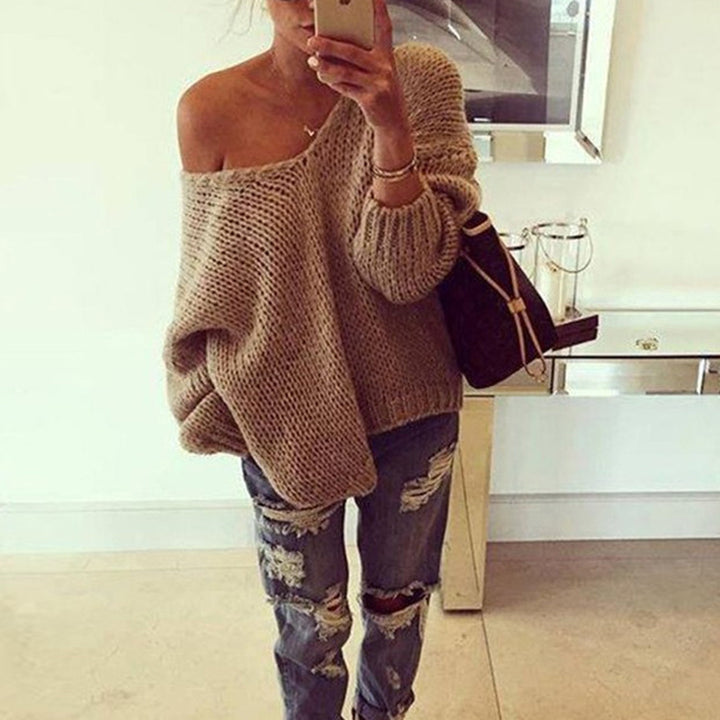 Damer Off-Shoulder Stickad Tröja med Lätt Passform Eva Jonsson-Eva Jonsson