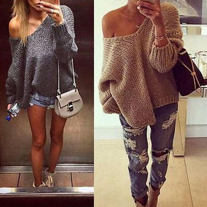 Damer Off-Shoulder Stickad Tröja med Lätt Passform Eva Jonsson-Eva Jonsson