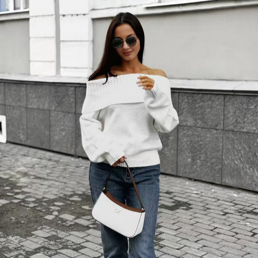 Damer Off-Shoulder Stickad Tröja med Ribbstruktur Eva Jonsson-Eva Jonsson
