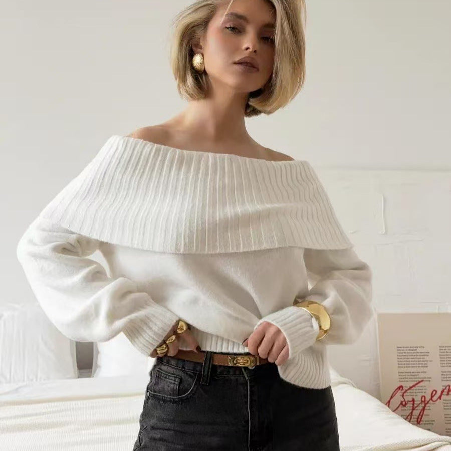 Damer Off-Shoulder Stickad Tröja med Ribbstruktur Eva Jonsson-Eva Jonsson