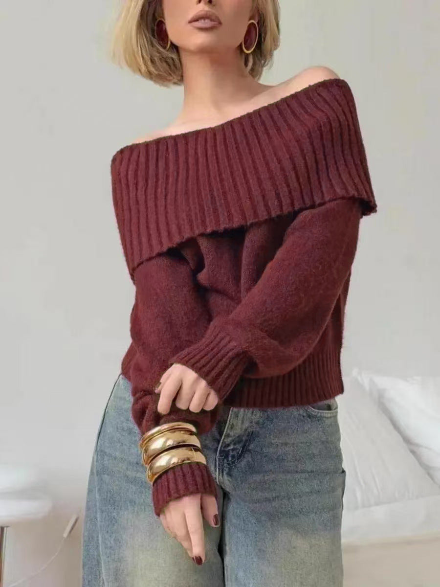 Damer Off-Shoulder Stickad Tröja med Ribbstruktur Eva Jonsson-Eva Jonsson