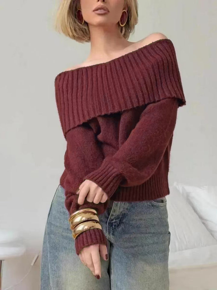 Damer Off-Shoulder Stickad Tröja med Ribbstruktur Eva Jonsson-Eva Jonsson