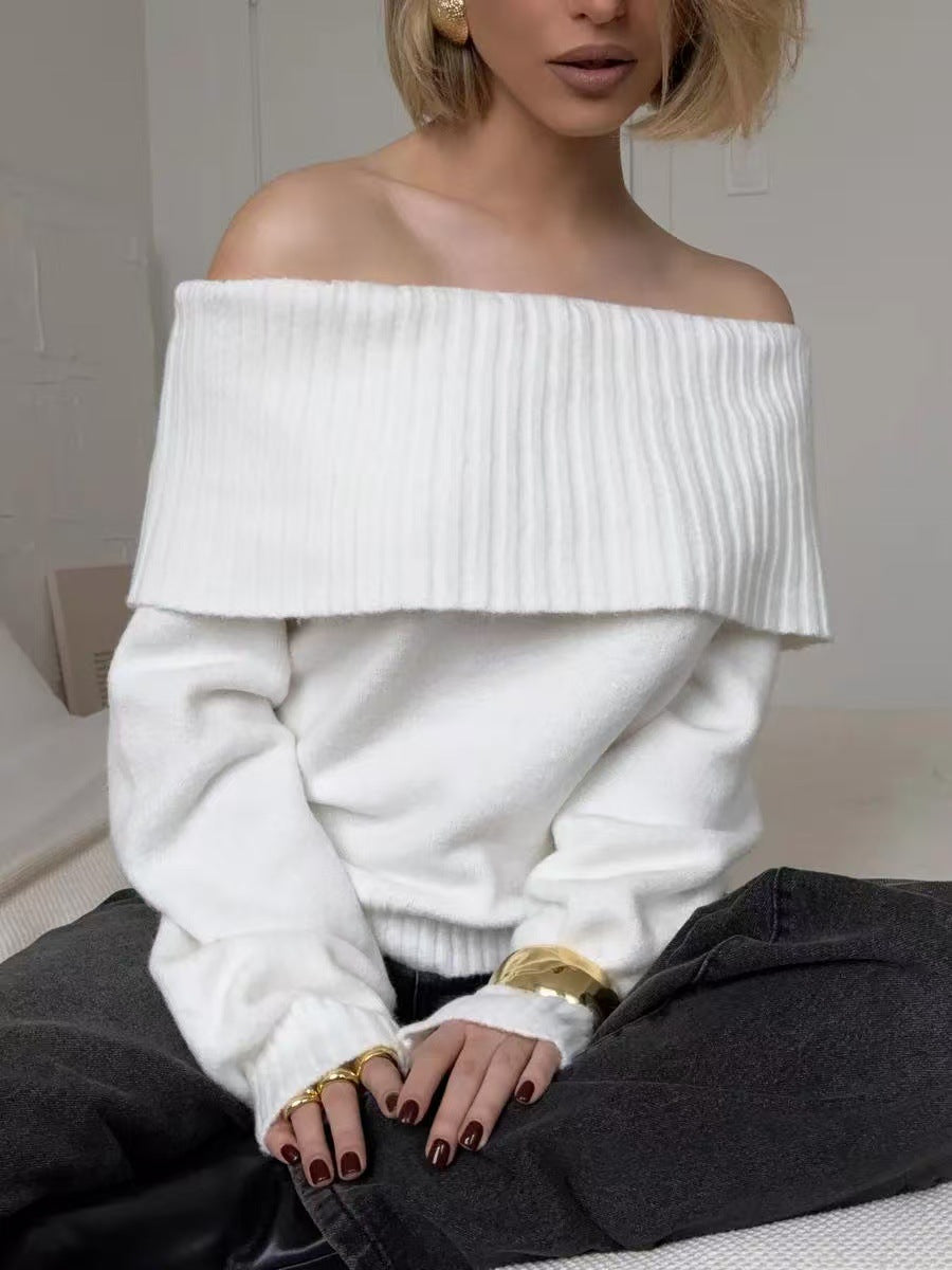 Damer Off-Shoulder Stickad Tröja med Ribbstruktur Eva Jonsson-Eva Jonsson