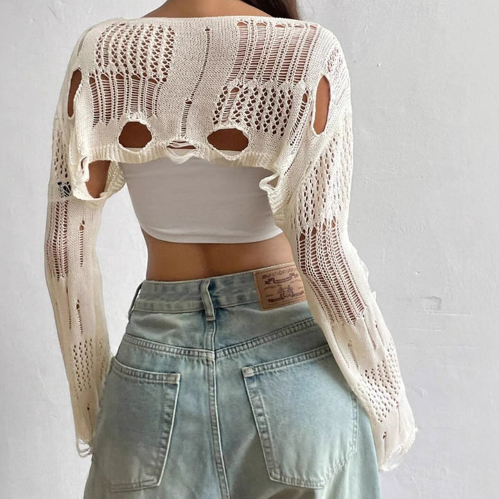 Damer Off-Shoulder Stickad topp med Cut-Out-detaljer och avslappnad passform Eva Jonsson-Eva Jonsson