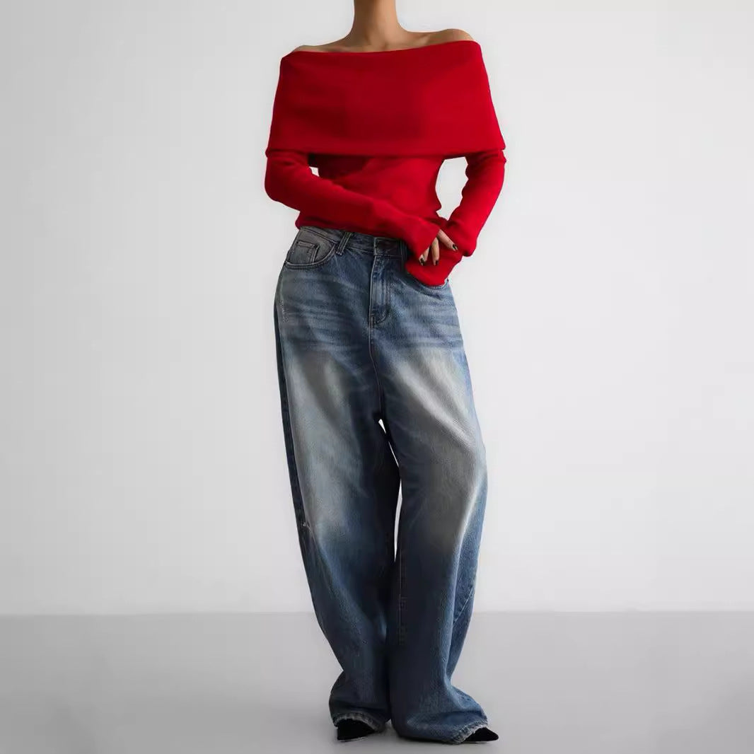 Damer Off-Shoulder Stickad topp med elegant skärning Mirla-Eva Jonsson