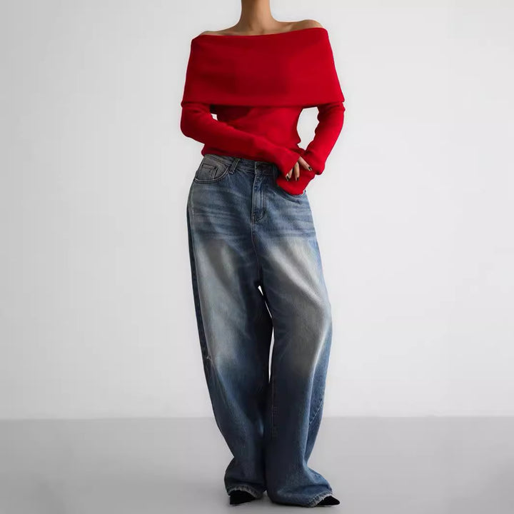 Damer Off-Shoulder Stickad topp med elegant skärning Mirla-Eva Jonsson