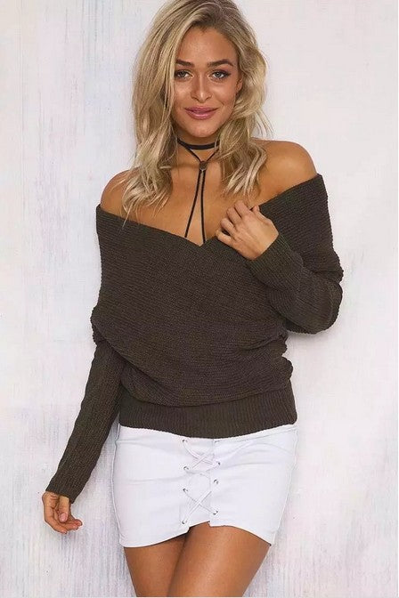 Damer Off-Shoulder Stickad tröja med Vikdetalj Mirla-Eva Jonsson