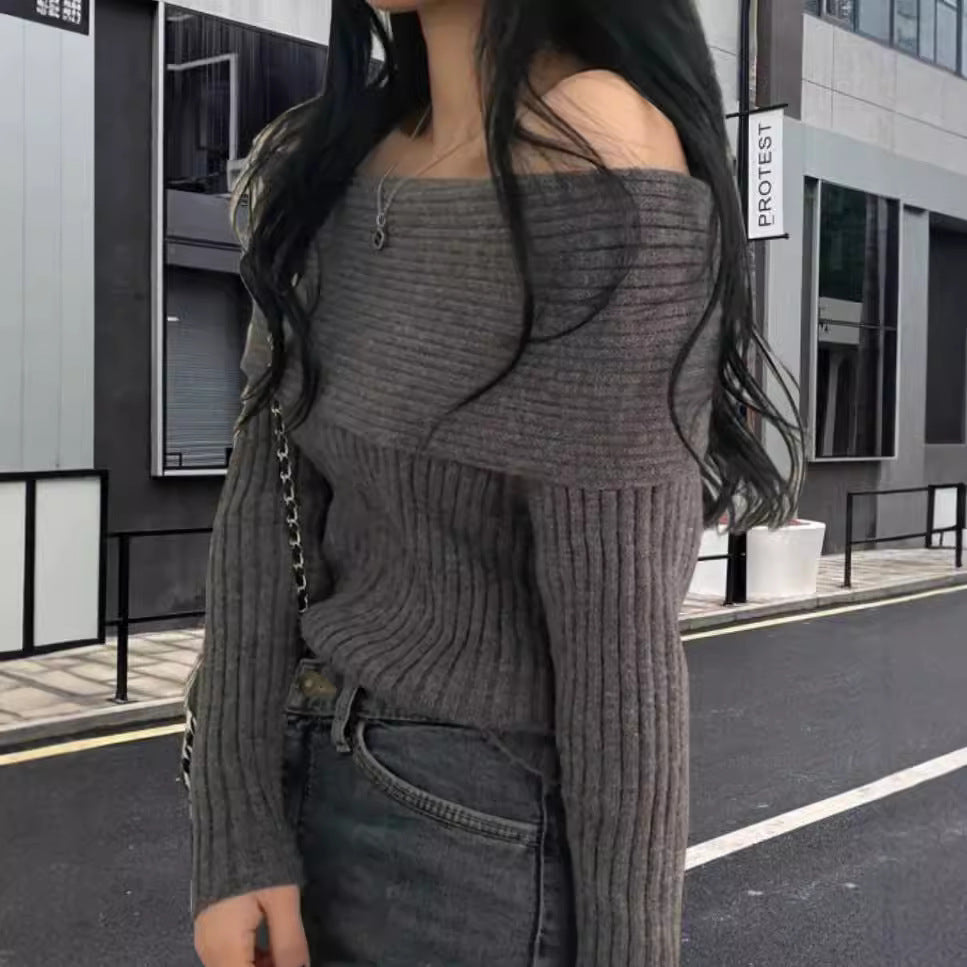 Damer Off-Shoulder Stickad tröja med elastisk ribbdesign Mirla-Eva Jonsson