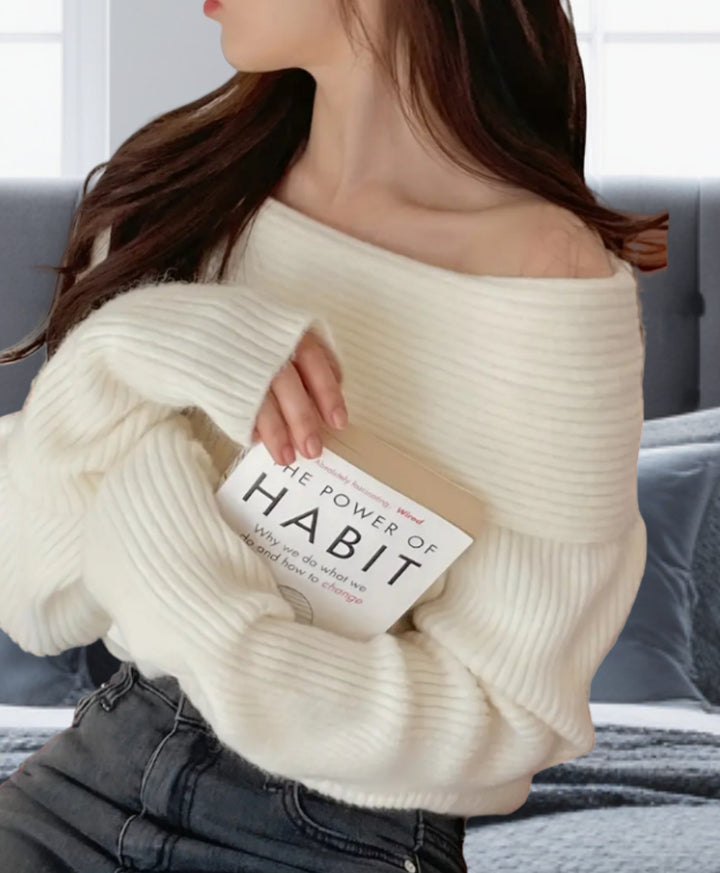 Damer Off-Shoulder Stickad tröja med elastisk ribbdesign Mirla-Eva Jonsson