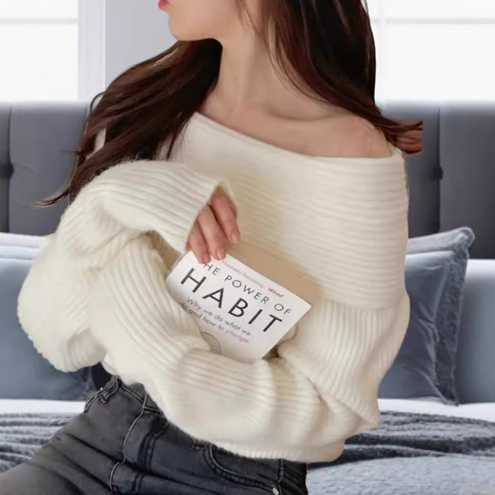 Damer Off-Shoulder Stickad tröja med elastisk ribbdesign Mirla-Eva Jonsson