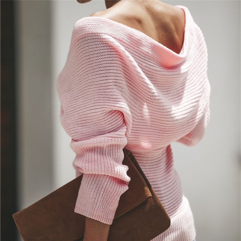 Damer Off-Shoulder Stickad tröja med vikdesign och lös passform Mirla-Eva Jonsson