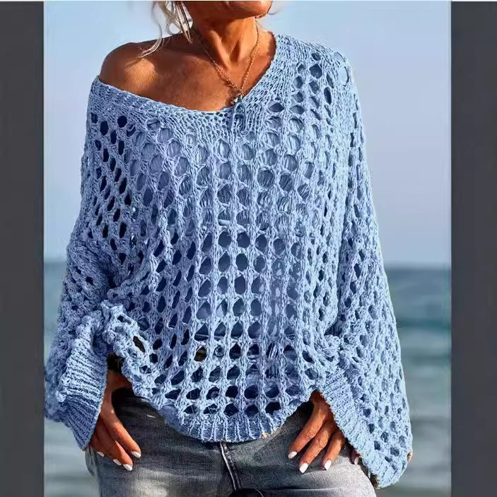 Damer Off-Shoulder Stickadtröja med luftig hålmönsterstruktur Mirla-Eva Jonsson