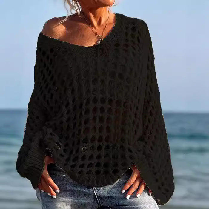 Damer Off-Shoulder Stickadtröja med luftig hålmönsterstruktur Mirla-Eva Jonsson