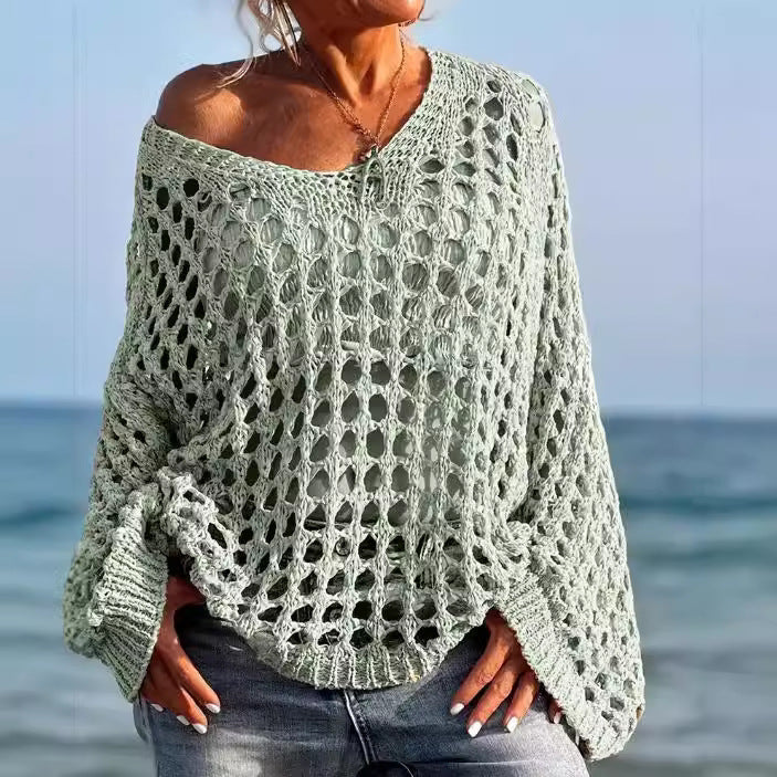 Damer Off-Shoulder Stickadtröja med luftig hålmönsterstruktur Mirla-Eva Jonsson