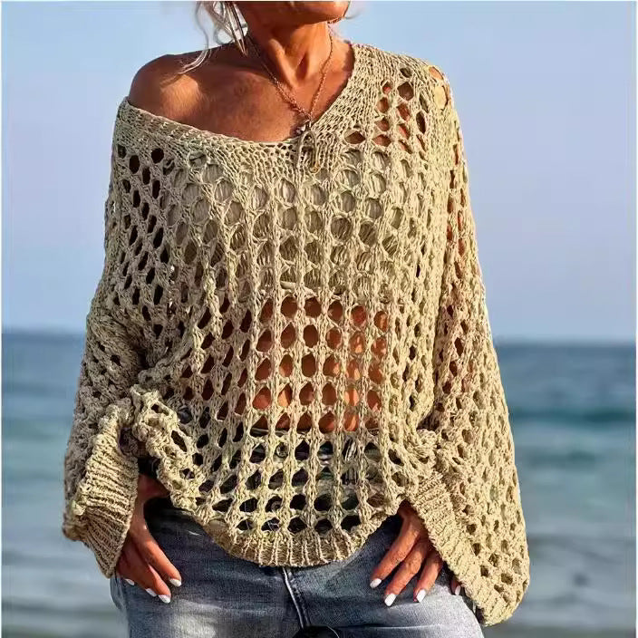 Damer Off-Shoulder Stickadtröja med luftig hålmönsterstruktur Mirla-Eva Jonsson