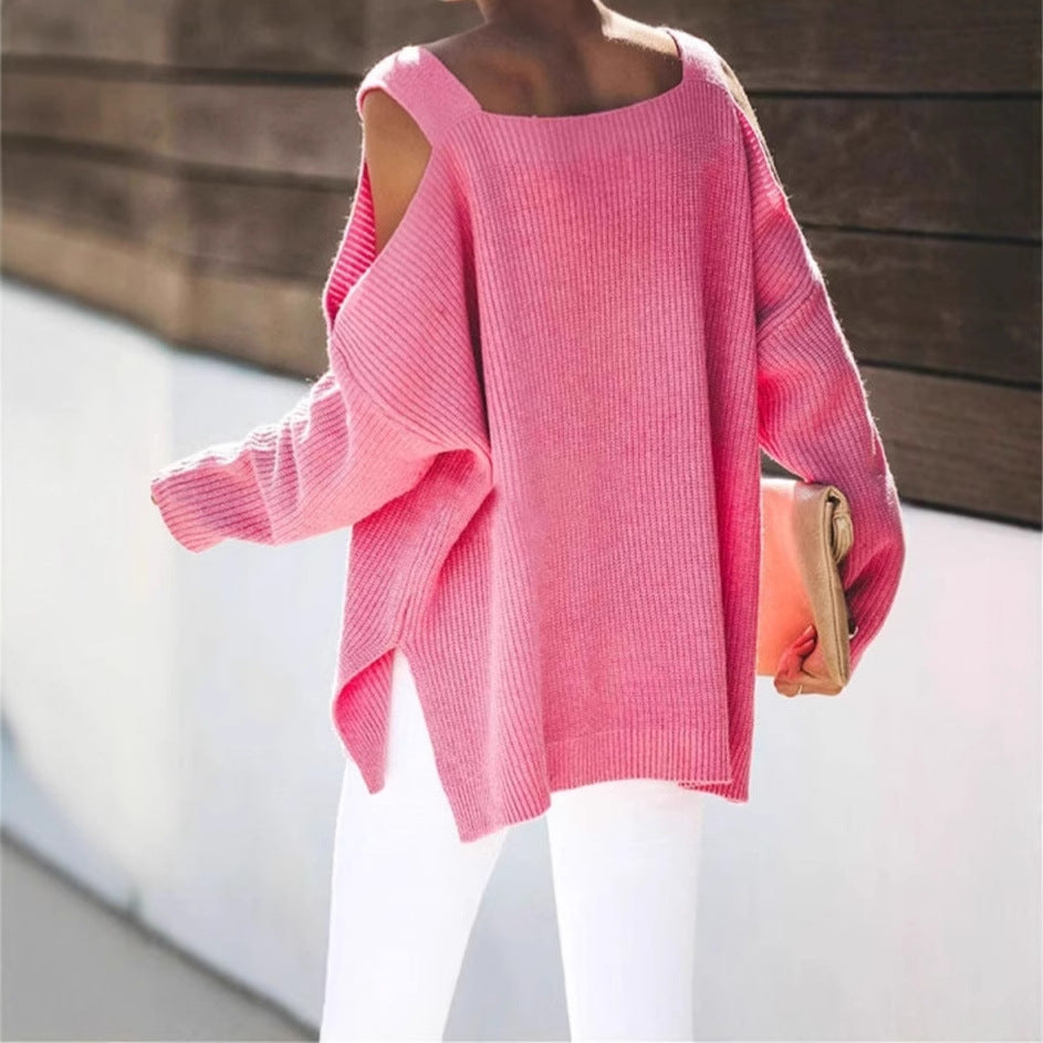 Damer Off-Shoulder Stickadtröja med mjukt material och avslappnad passform Mirla-Eva Jonsson
