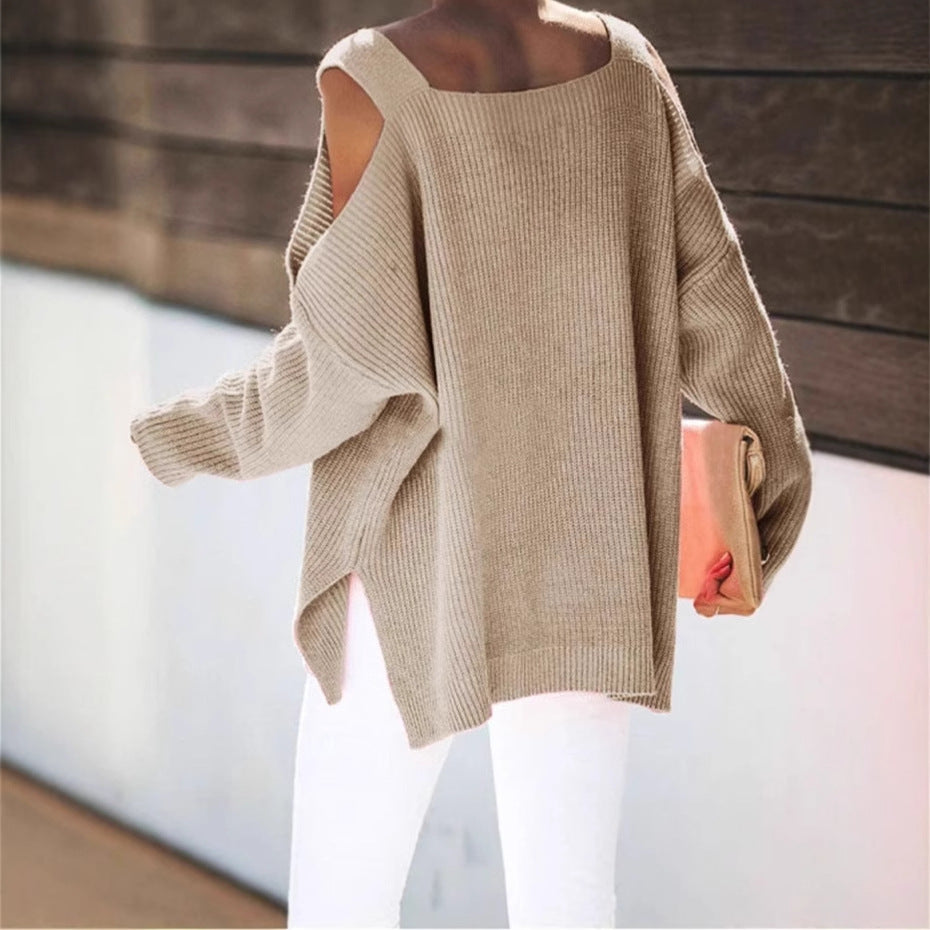 Damer Off-Shoulder Stickadtröja med mjukt material och avslappnad passform Mirla-Eva Jonsson