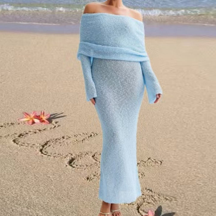 Damer Off-Shoulder Stickklänning med långa ärmar och elegant silhuett Mirla-Eva Jonsson