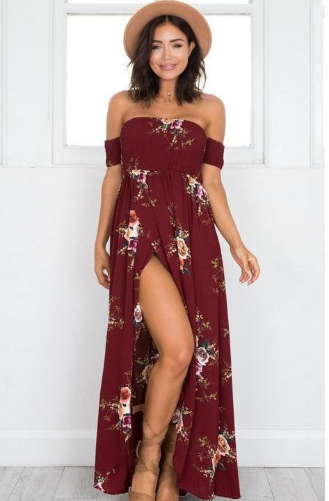 Damer Off-Shoulder Strandklänning med blommönster och flödande skärning Mirla-Eva Jonsson