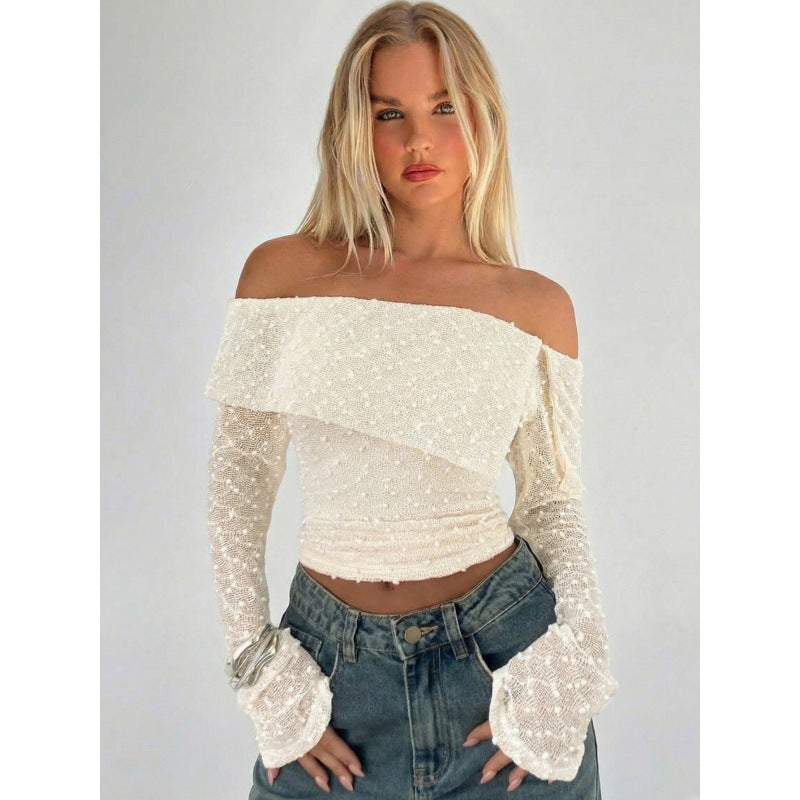 Damer Off-Shoulder Top med eleganta volangdetaljer och långa ärmar Mirla-Eva Jonsson