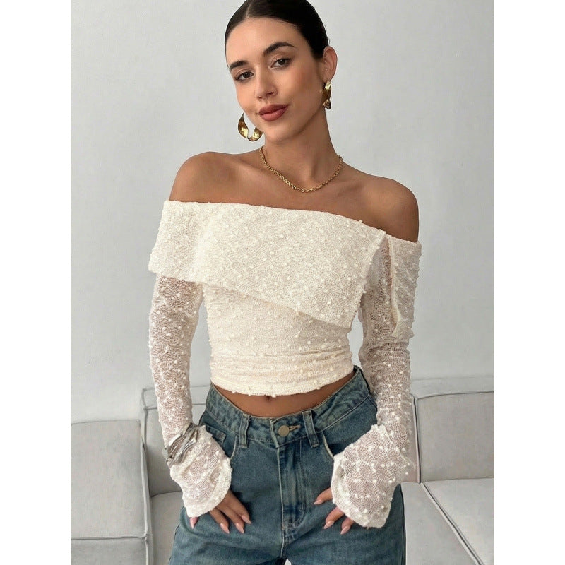Damer Off-Shoulder Top med eleganta volangdetaljer och långa ärmar Mirla-Eva Jonsson