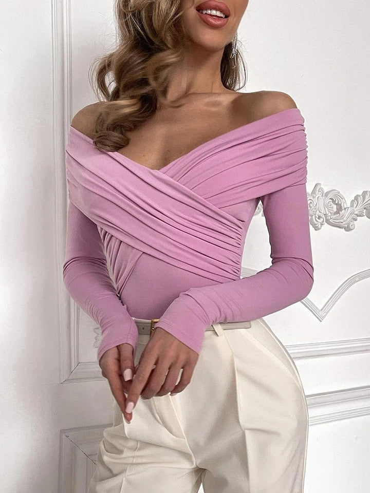 Damer Off-Shoulder Top med raffinerad inslagning och långa ärmar Mirla-Eva Jonsson
