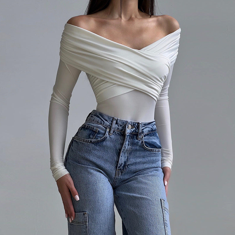 Damer Off-Shoulder Top med raffinerad inslagning och långa ärmar Mirla-Eva Jonsson