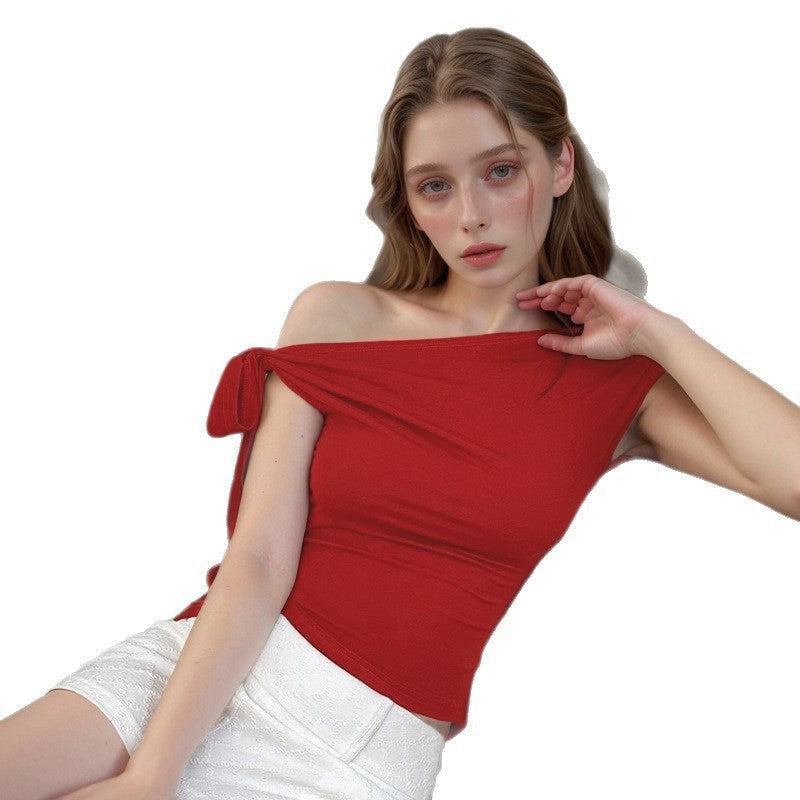 Damer Off-Shoulder Topp med avslappnad skärning och dekorativ knut Mirla-Eva Jonsson