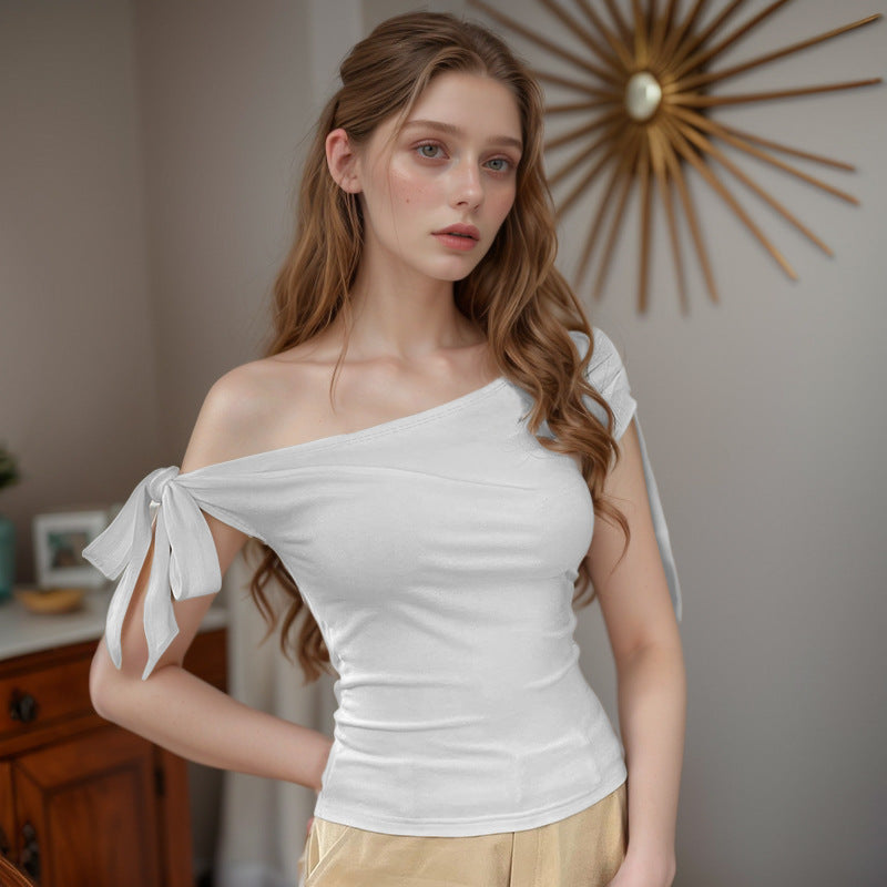 Damer Off-Shoulder Topp med avslappnad skärning och dekorativ knut Mirla-Eva Jonsson