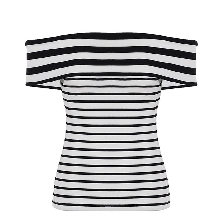 Damer Off-Shoulder Topp med randigt mönster och bred krage Mirla-Eva Jonsson