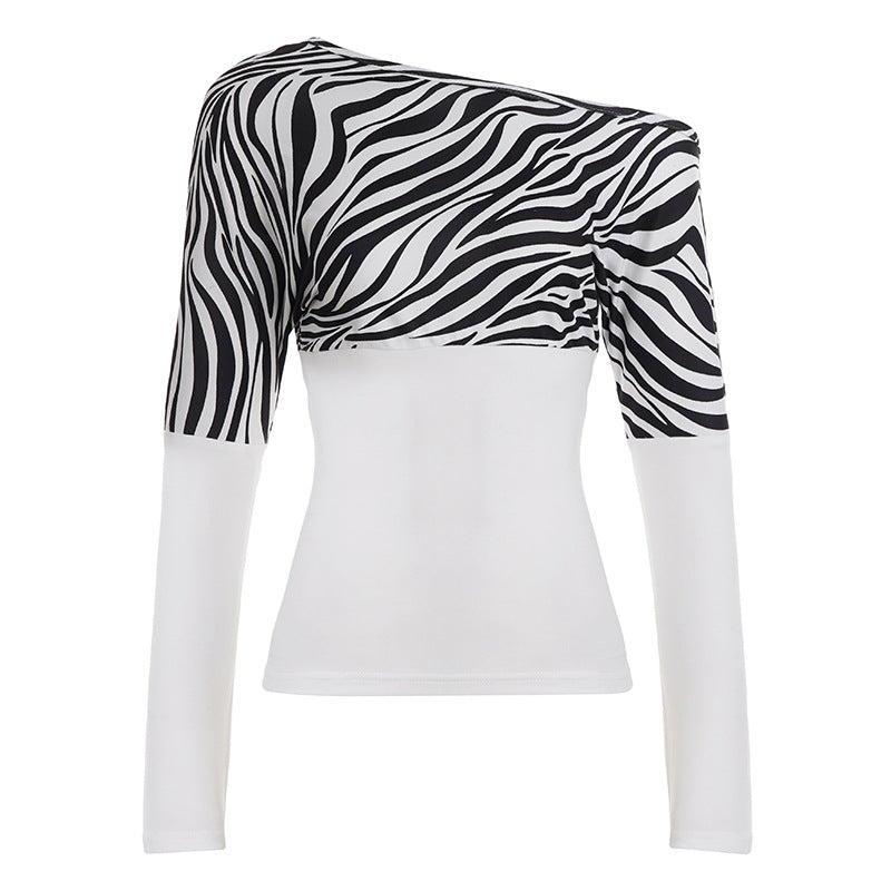 Damer Off-Shoulder Topp med zebra-mönster och långa ärmar Mirla-Eva Jonsson