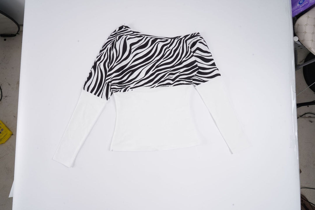 Damer Off-Shoulder Topp med zebra-mönster och långa ärmar Mirla-Eva Jonsson