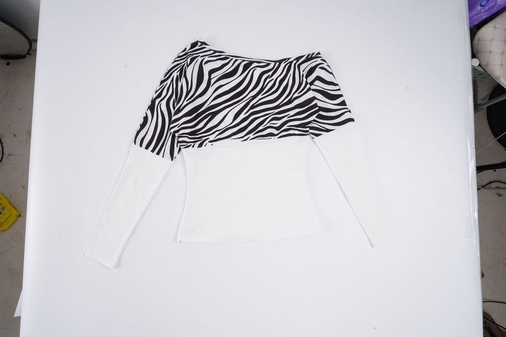 Damer Off-Shoulder Topp med zebra-mönster och långa ärmar Mirla-Eva Jonsson