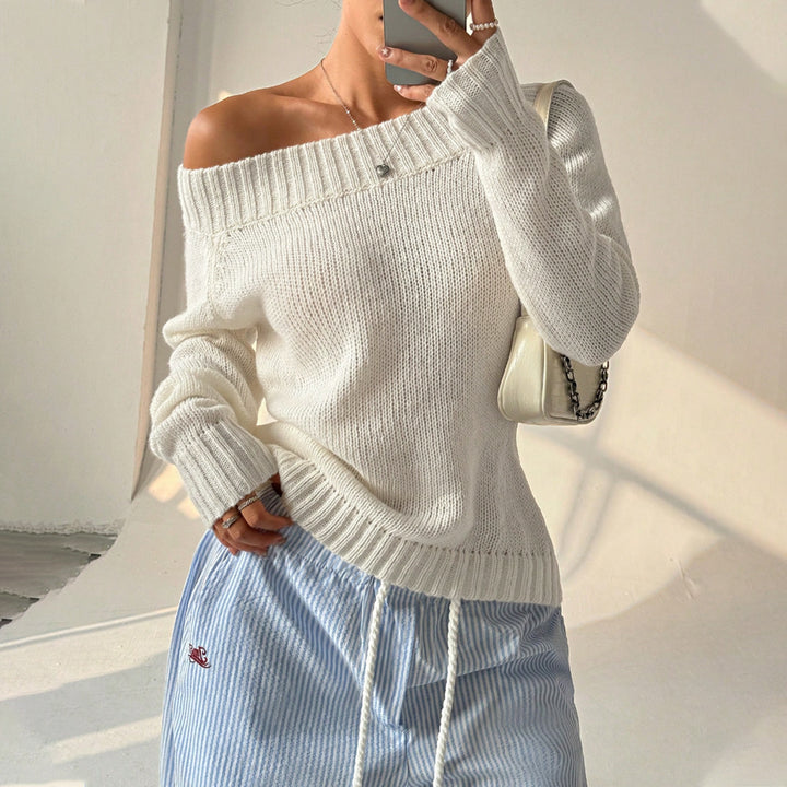 Damer Off-Shoulder Tröja med strukturerat stickat mönster Mirla-Eva Jonsson