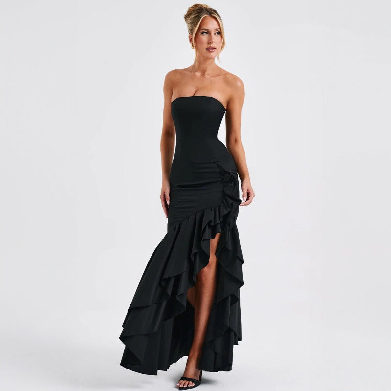 Damer Off-shoulder Maxiklänning med voluminös volangkjol och sidöppning Eva Jonsson-Eva Jonsson