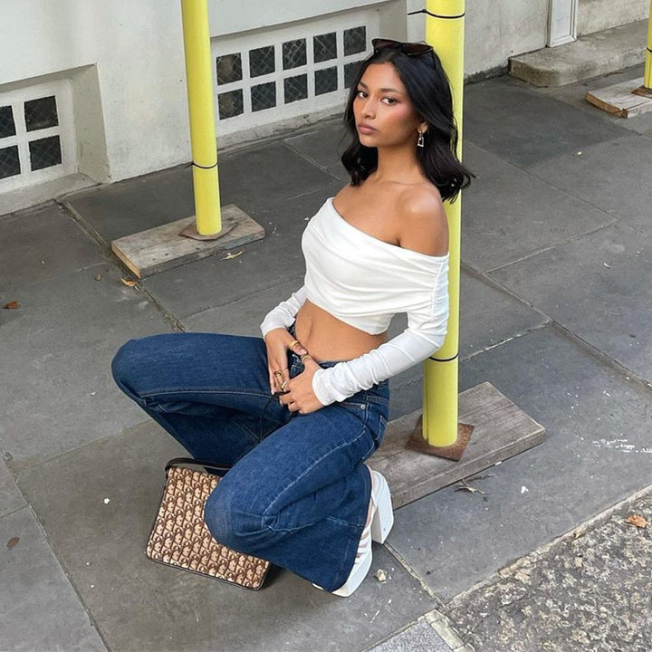 Damer Offshoulder Crop-Top med rynkning Mirla-Eva Jonsson