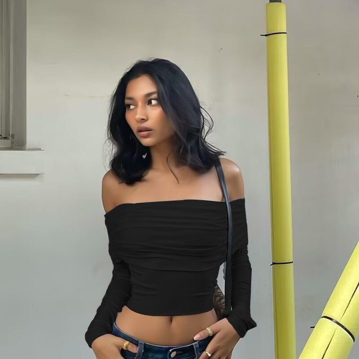 Damer Offshoulder Crop-Top med rynkning Mirla-Eva Jonsson