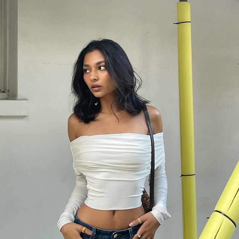 Damer Offshoulder Crop-Top med rynkning Mirla-Eva Jonsson