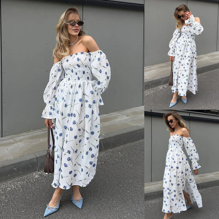 Damer Offshoulder Klänning med puffärmar och blommigt mönster Mirla-Eva Jonsson