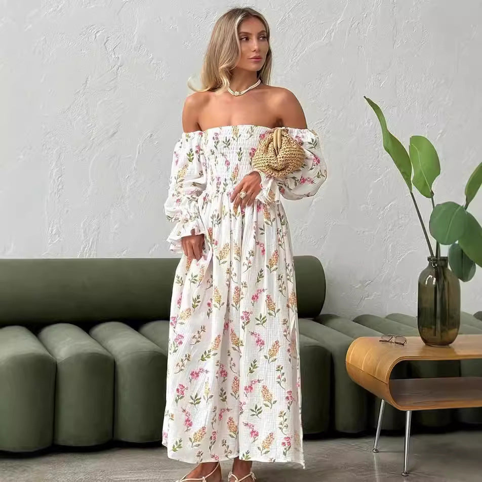 Damer Offshoulder Klänning med puffärmar och blommigt mönster Mirla-Eva Jonsson