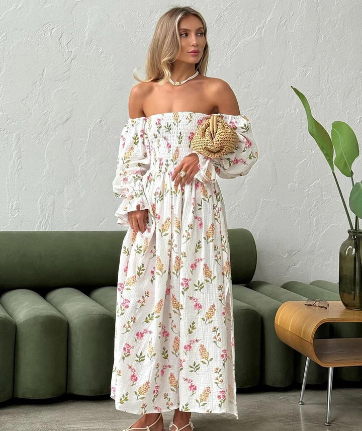Damer Offshoulder Klänning med puffärmar och blommigt mönster Mirla-Eva Jonsson