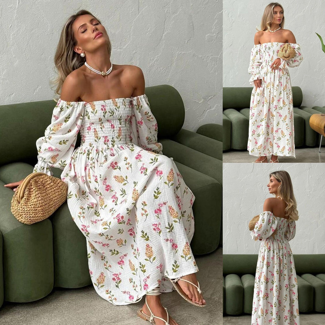 Damer Offshoulder Klänning med puffärmar och blommigt mönster Mirla-Eva Jonsson