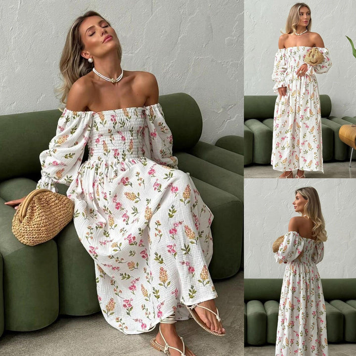 Damer Offshoulder Klänning med puffärmar och blommigt mönster Mirla-Eva Jonsson