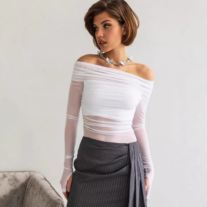Damer Offshoulder Långärmad Topp i transparent nätmaterial Mirla-Eva Jonsson