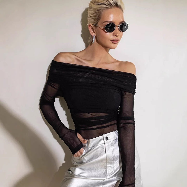 Damer Offshoulder Långärmad Topp i transparent nätmaterial Mirla-Eva Jonsson