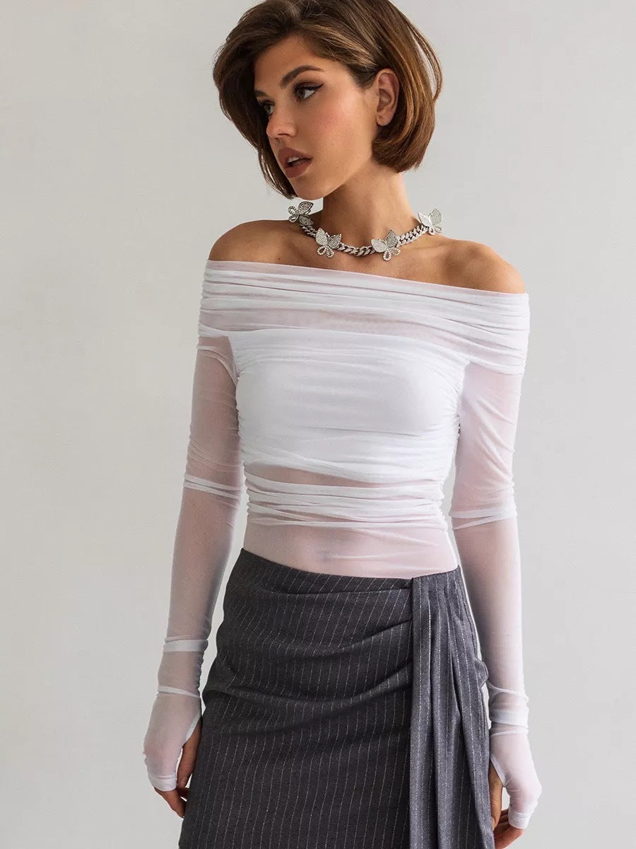 Damer Offshoulder Långärmad Topp i transparent nätmaterial Mirla-Eva Jonsson