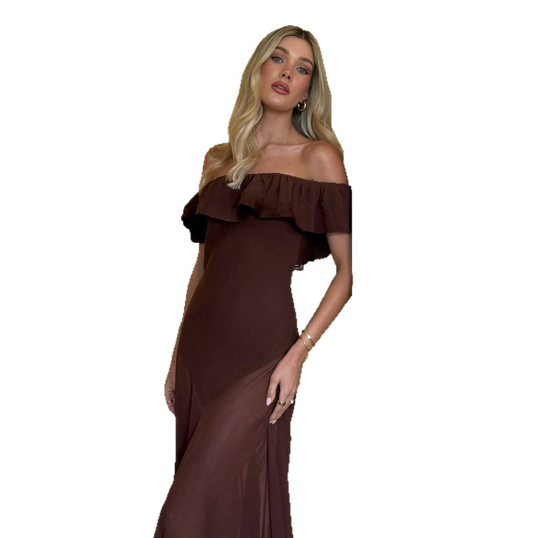 Damer Offshoulder Maxiklänning med voluminös volangsläpp Mirla-Eva Jonsson