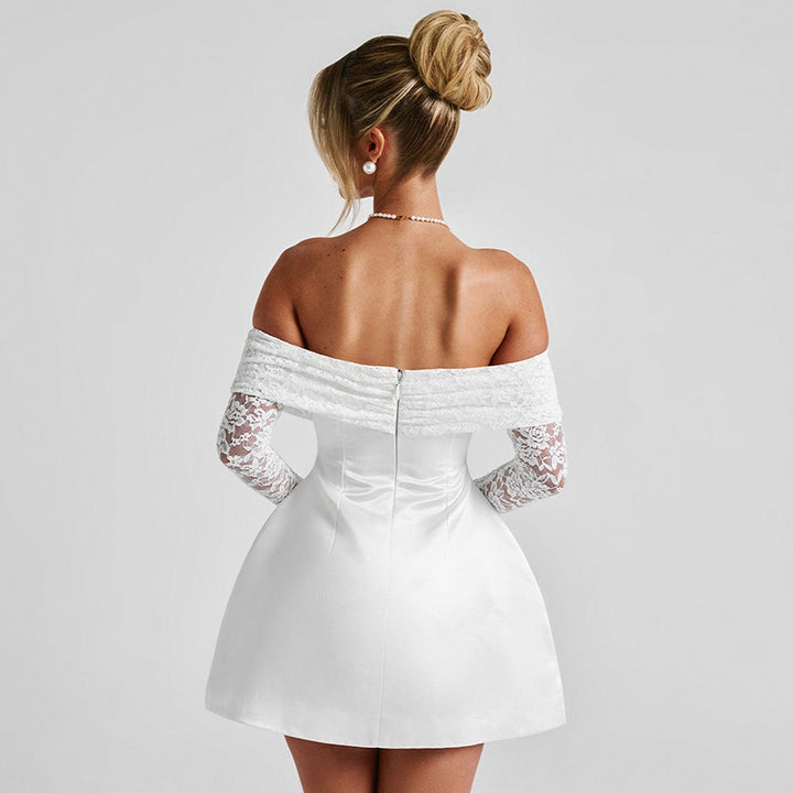Damer Offshoulder Minikjol med spetärm och figursydd silhuett Mirla-Eva Jonsson