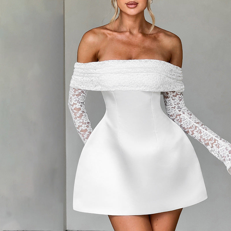 Damer Offshoulder Minikjol med spetärm och figursydd silhuett Mirla-Eva Jonsson
