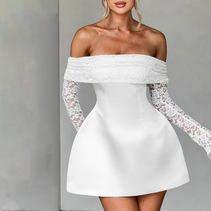Damer Offshoulder Minikjol med spetärm och figursydd silhuett Mirla-Eva Jonsson